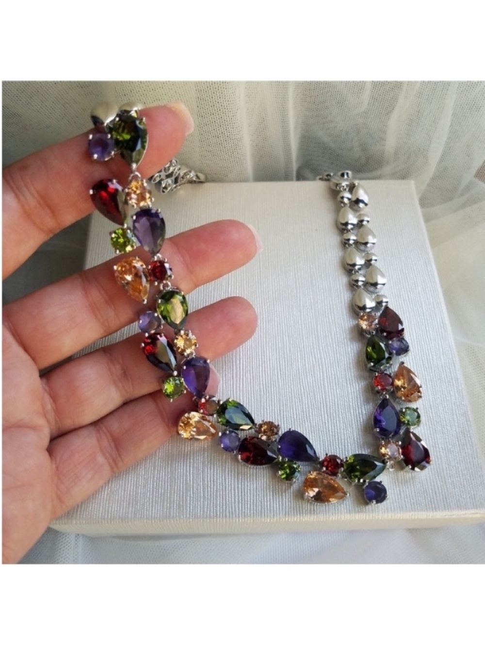 Swarovski Elements Multicolor Teardrop Crystal Statement Necklace NEW - Picture 11 of 16